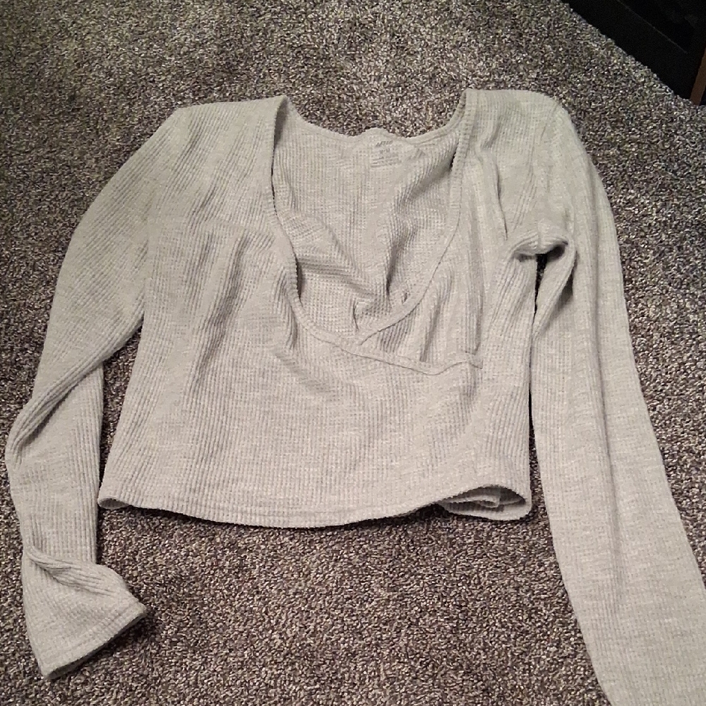 Aerie Light Gray Ribbed Long Sleeve Top
